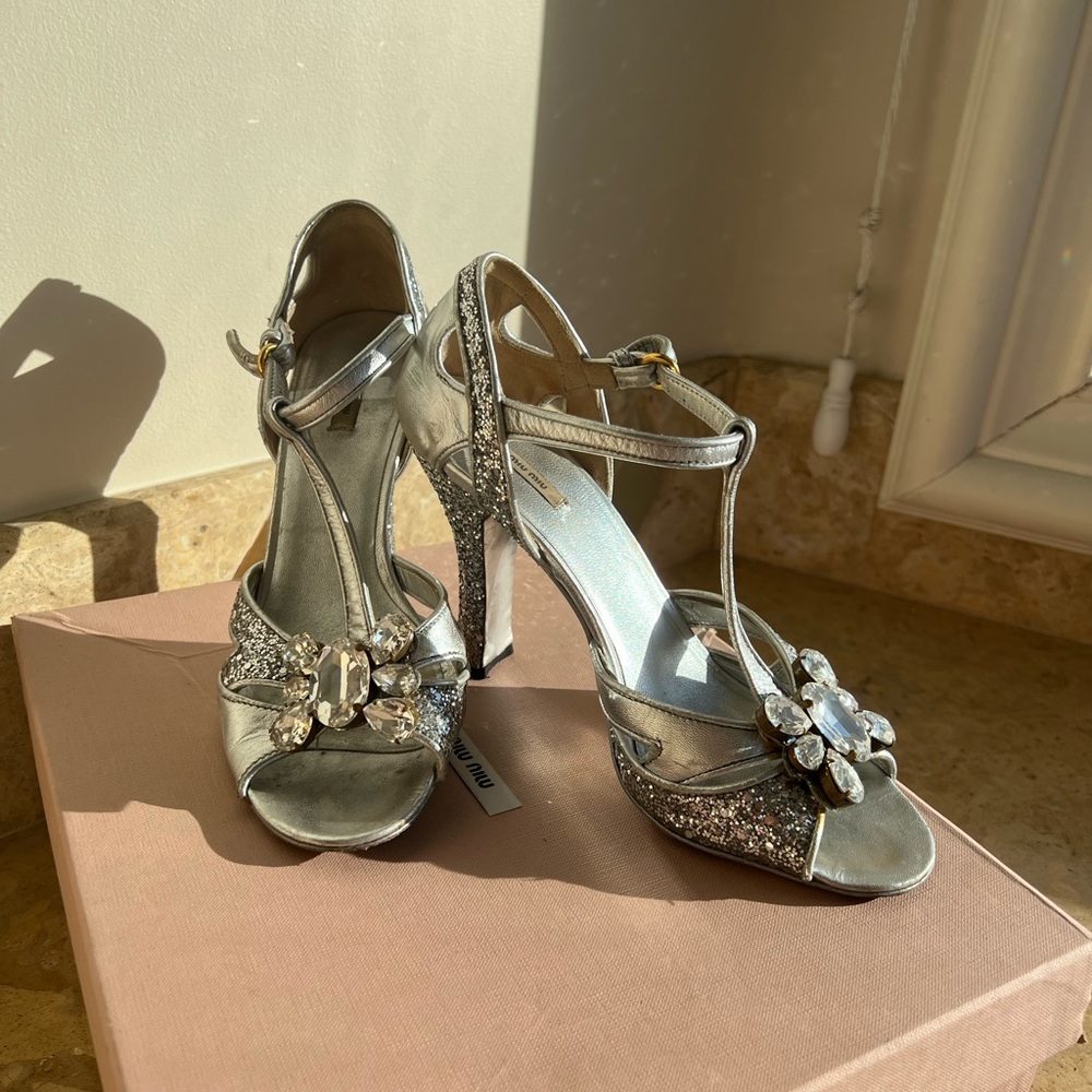Silver Miu Miu Heels
